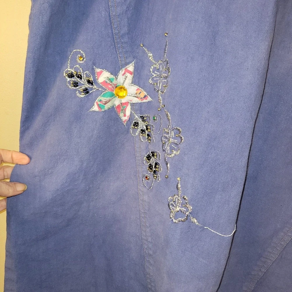 Vintage Carolina Bay Plus 3X 2 Pc‎ Blue Embroidered Skirt Set Cotton Floral